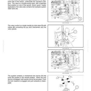 May include: Diagram of a remote control valve with a dynamic description. The image shows the valve's components, including a joystick, cables, and spools. The text provides details on the valve's function and mechanical lock device.