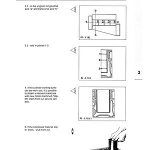 May include: A page from a repair manual, titled "Werkstatthandbuch B/FL 1011/T," with diagrams and text. The diagrams show engine component cross-sections and assembly instructions. The text includes instructions for cylinder and crankcase repair.