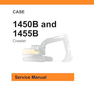 May include: Image of a service manual for CASE 1450B and 1455B crawler. The text "CASE" is at the top, with the model numbers in bold font. The word "Crawler" is below the model numbers. An orange rectangle at the bottom says "Service Manual".