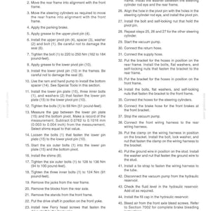 May include: A detailed instructional page titled "Connecting the Front Frame to the Rear Frame." The text provides step-by-step instructions for automotive repair, including tightening bolts to specific Newton-meter and pound-foot measurements.