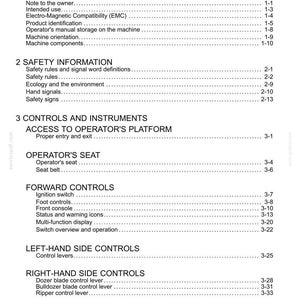 May include: A white document page titled "Contents" with a list of topics including General Information, Safety Information, Controls and Instruments, and Forward Controls. The document is a manual.