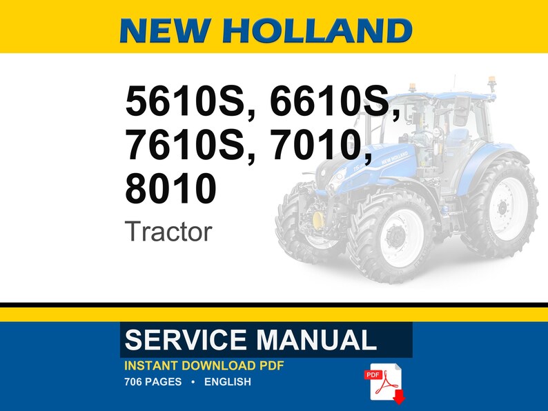 ニューホランド 5610s、6610S、7610S、7010、8010 トラクター サービス修理ワークショップマニュアル | PDF 即時ダウンロード 画像 1