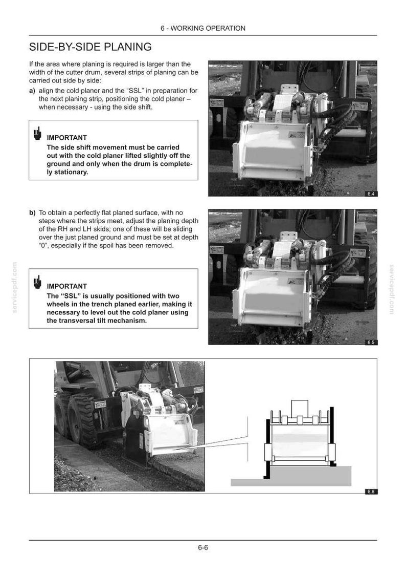 May include: Diagram of a cold planer, a machine used in road construction for side-by-side planing. The image includes text explaining the process, with close-up views of the machinery and its operation.