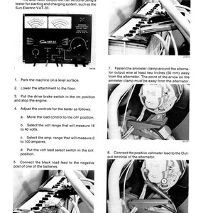 May include: A page from a manual detailing an alternator output test. The image includes diagrams and instructions for using a Sun Electric VAT-33 tester. The text explains how to connect leads and clamps for testing the alternator.