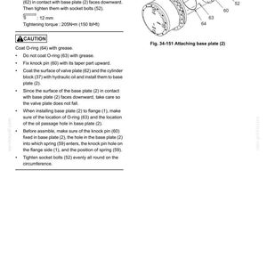 Op de afbeelding: Technische tekening die de montage van componenten van het reissysteem illustreert, met basisplaten, O-ringen en bouten. De afbeelding biedt een explosietekening met genummerde onderdelen en montage-instructies. De tekst bevat koppel specificaties en veiligheidswaarschuwingen.