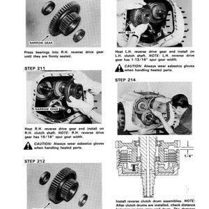May include: A black and white technical diagram with instructions for assembling mechanical gears. The diagram includes close-up images of gears, bearings, and shafts, with text labels and measurements in inches.