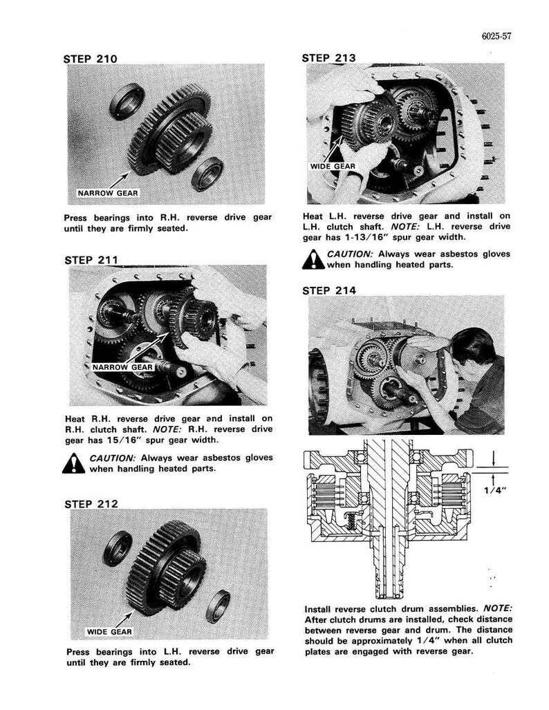 May include: A black and white technical diagram with instructions for assembling mechanical gears. The diagram includes close-up images of gears, bearings, and shafts, with text labels and measurements in inches.