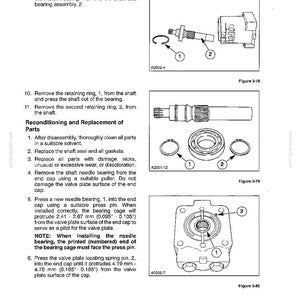 May include: A technical manual page titled Section 3 - Hydrostatic System, featuring three diagrams labeled Figure 3-78, 3-79, and 3-80. The diagrams illustrate mechanical components including shafts, bearings, retaining rings, and a valve plate with text.