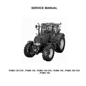 May include: A black and white service manual cover featuring the Case IH Agriculture logo and a tractor image. The text reads "SERVICE MANUAL" and lists tractor models: PUMA 130 CVX, PUMA 130, PUMA 145 CVX, PUMA 145, PUMA 160 CVX, PUMA 160.