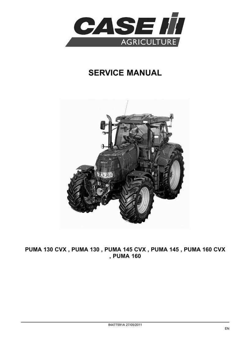 May include: A black and white service manual cover featuring the Case IH Agriculture logo and a tractor image. The text reads "SERVICE MANUAL" and lists tractor models: PUMA 130 CVX, PUMA 130, PUMA 145 CVX, PUMA 145, PUMA 160 CVX, PUMA 160.