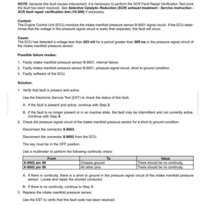May include: A diagnostic document detailing fault code 11876 (DTC 2E64) related to the intake manifold pressure sensor. Includes troubleshooting steps, possible failure modes, and continuity checks. The text is in black and white.