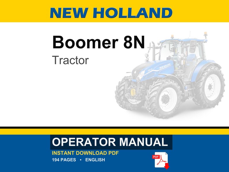 Manual de operación y mantenimiento del tractor New Holland Boomer 8N / Descarga instantánea en PDF imagen 1