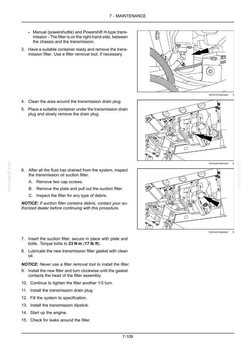 May include: A page from a maintenance manual with diagrams and instructions for servicing a vehicle's transmission. The text includes steps for removing and inspecting the filter, with torque specifications of 23 N-m (17 lb ft).