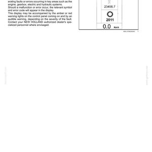 K&ouml;nnte beinhalten: Eine technische Dokumentenseite mit dem Titel 8 - TROUBLESHOOTING SYMPTOM(S) [100464907 - V1 - 07 November 2013] zur Erl&auml;uterung von Fehlercodes elektronischer Traktor-Steuerger&auml;te. Enth&auml;lt eine digitale Anzeige mit 0 rpm, 23456.7, einem Zahnradsymbol, 2011 und 0.0 km/h.