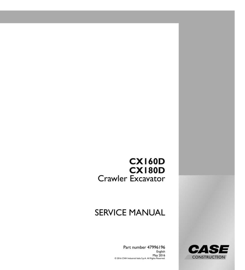 May include: A white service manual with the text "CX160D CX180D Crawler Excavator SERVICE MANUAL". The Case Construction logo is in the bottom right corner. The part number is 47996196.