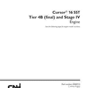 Puede incluir: Una portada de manual de servicio blanca con texto negro. El t&iacute;tulo "SERVICE MANUAL" est&aacute; en la parte superior. Debajo, se lee "Cursor&reg; 16 SST Tier 4B (final) and Stage IV Engine." El logotipo de CNH INDUSTRIAL est&aacute; en la parte inferior.