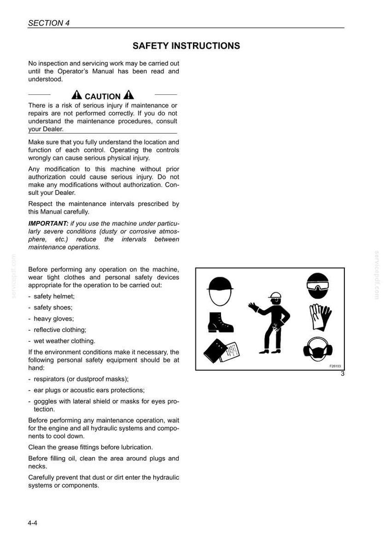 May include: A page from a manual titled "Safety Instructions" with a warning symbol and illustrations of safety equipment. The image includes a safety helmet, boots, gloves, and a person wearing protective gear.