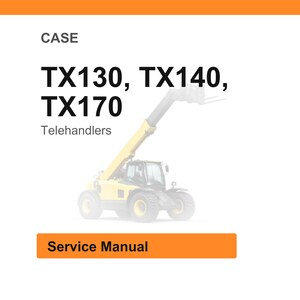 May include: Image of a yellow telehandler machine with the text "TX130, TX140, TX170" and "Telehandlers". Below the text is an orange rectangle with the words "Service Manual". The background is white.