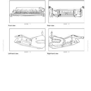 May include: Diagram of a machine with front, rear, left-hand, and right-hand views. The text "Product identification - Machine orientation" is at the top. The diagram is for determining the left and right sides of the machine.