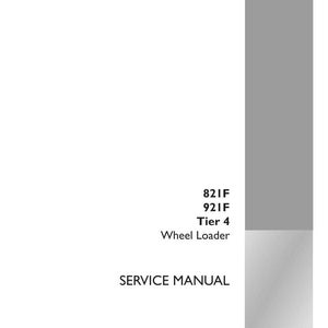 May include: A white service manual for a wheel loader, featuring the text "821F, 921F, Tier 4, Wheel Loader, SERVICE MANUAL." The Case Construction logo is in the bottom right corner. Print number 84488414, 1st edition English, April 2011.