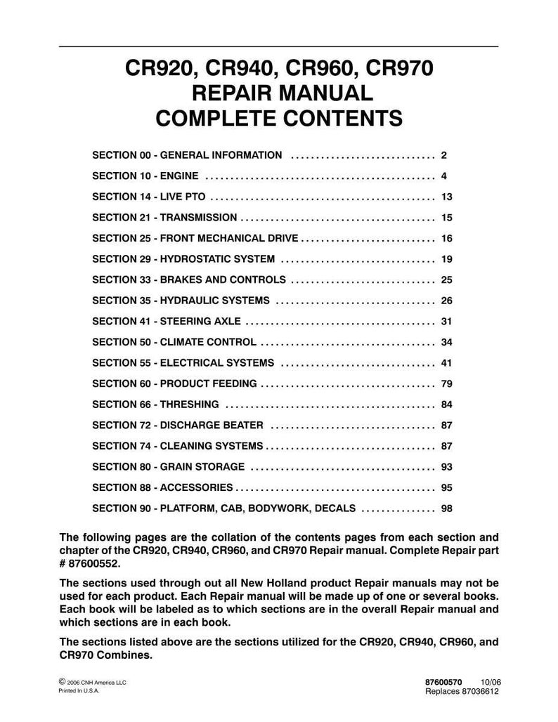 New Holland Cr920, Cr940, CR960, CR970 Combine Harvester Service Repair Workshop Manual | Instant PDF Download image 3
