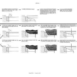 May include: Diagram of 30-degree intake valves, illustrating valve contact areas and measurements. Includes text and technical illustrations for engine maintenance and repair. The diagram shows measurements in inches.