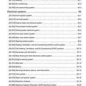 May include: A detailed table of contents from a manual, listing various automotive systems and components. Includes sections on climate control, electrical systems, and platform components. The document is dated.