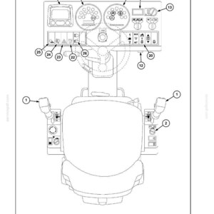May include: Diagram of a control panel with various instruments and switches. The panel includes gauges, indicator lights, and control levers, all labelled with numbers. The layout suggests it's for a vehicle or machinery.