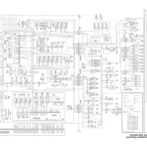 May include: Detailed electrical schematic for a CX135SR Tier3 excavator. The diagram is a complex arrangement of lines, symbols, and components, with text labels and a legend. The schematic is printed on a white background.