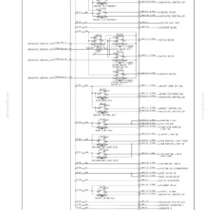 May include: A detailed circuit diagram for electrical systems, featuring harnesses and connectors. The diagram includes labels for various components like relays, motors, and controllers, with text such as "Battery", "Grease Motor", and "Air Con Unit".