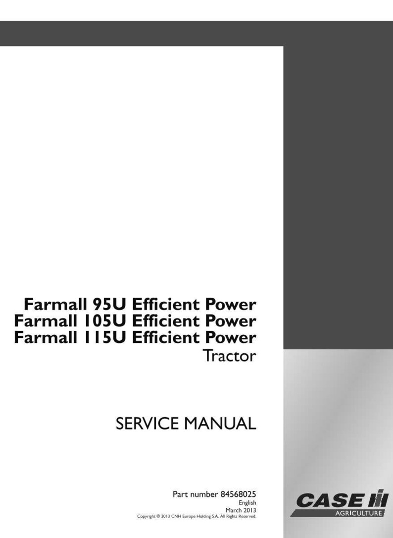 May include: A service manual for Farmall 95U, 105U, and 115U Efficient Power Tractors. The cover is white with black text, including the model names and "SERVICE MANUAL". The Case IH Agriculture logo is in the bottom right corner.