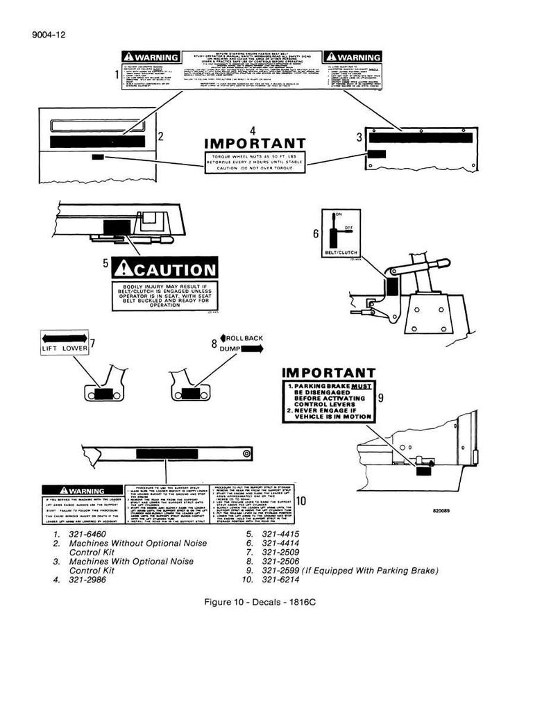 May include: A detailed diagram with warnings and instructions for machinery operation. The image includes text labels such as "IMPORTANT" and "CAUTION", along with numbered parts and a list of part numbers. The diagram is in black and white.