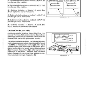 Puede incluir: Diagramas y texto que explican las directrices de la c&aacute;mara de una m&aacute;quina, con distancias en pulgadas y pies. Ilustraciones muestran vistas trasera y lateral derecha, con directrices numeradas.