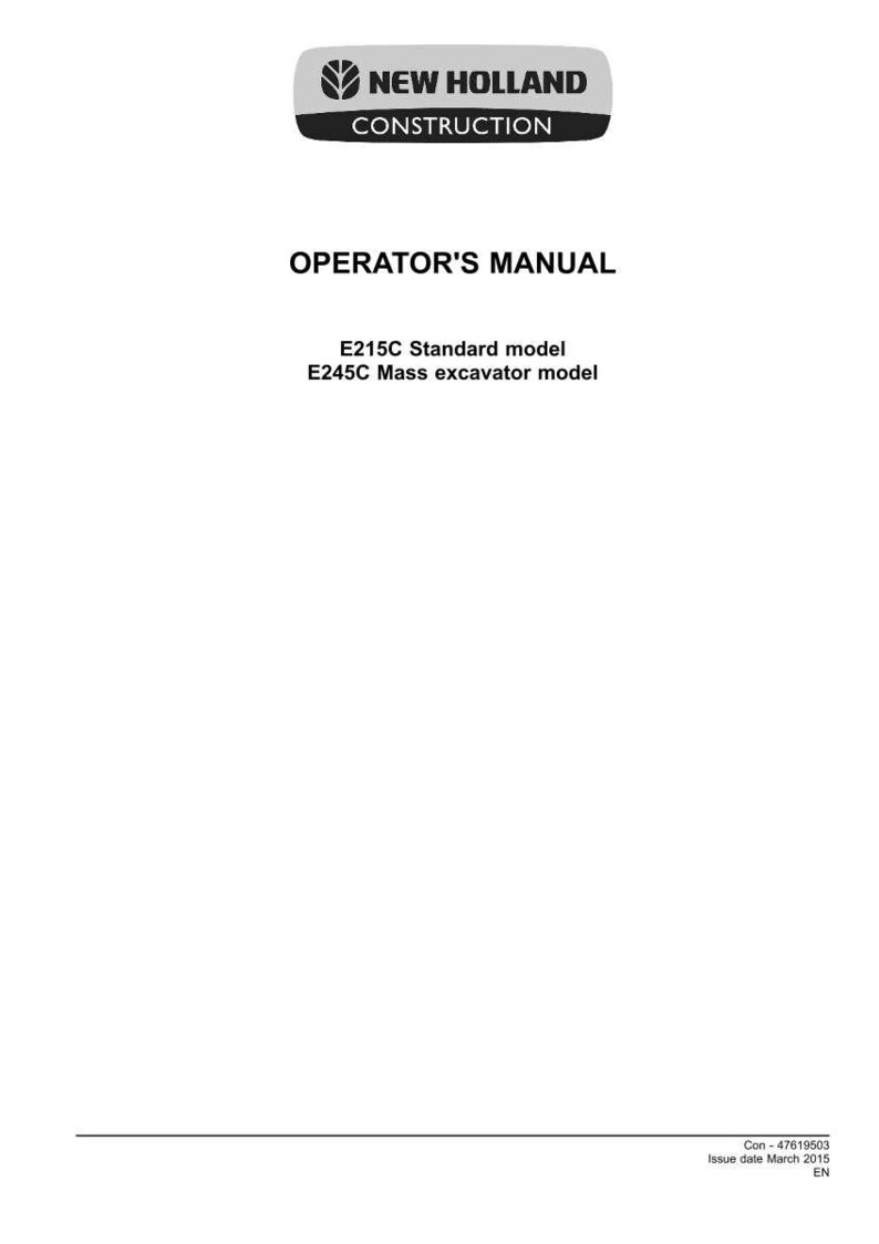 May include: A white operator's manual for New Holland Construction equipment. The cover features the New Holland Construction logo, the text E215C Standard model, E245C Mass excavator model, and the document code Con-47619503 with March 2015 date.