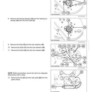 May include: Diagram of a product feeding pickup, with numbered steps and labeled parts. Includes close-up views of mechanical components such as bolts, washers, and flanges. Text instructions are provided.