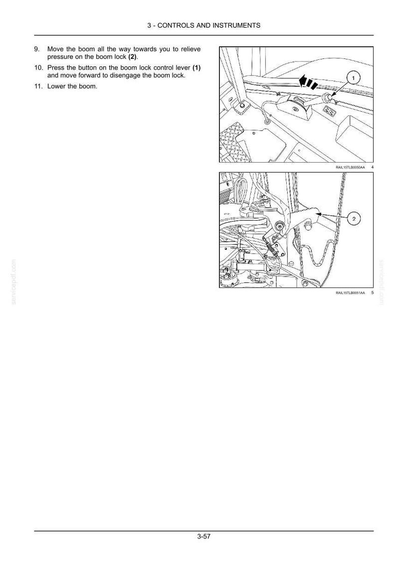 May include: Diagram from a manual showing controls and instruments. The image includes two detailed illustrations of machinery components, with numbered labels and arrows pointing to specific parts. Text instructions are also included.