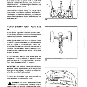 Pu&ograve; includere: Una pagina di manuale tecnico intitolata CONTROLS, INSTRUMENTS AND OPERATION con disegni al tratto in bianco e nero di un attacco a tre punti, un assale anteriore Super Steer e una leva di comando contrassegnata dal numero 1.