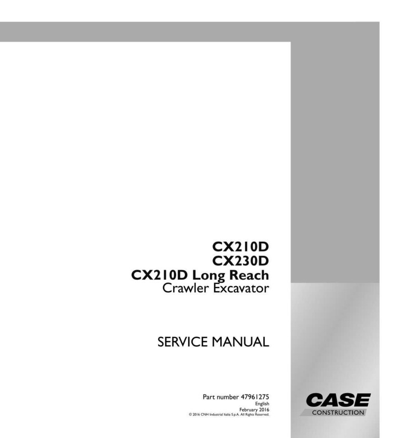 May include: A white service manual with the text "CX210D CX230D CX210D Long Reach Crawler Excavator SERVICE MANUAL". The Case Construction logo is in the bottom right corner. Part number 47961275.