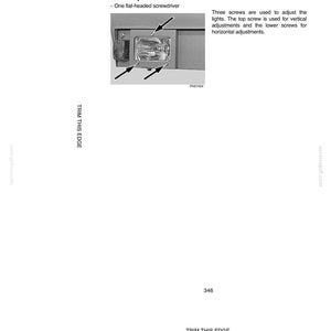 May include: Diagram illustrating headlight adjustment. Text reads "Adjusting the Upperstructure Headlights." The image shows a headlight with arrows pointing to three screws. Text indicates a flat-headed screwdriver is required.