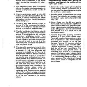 May include: A technical document page titled SECTION 3 - ELECTRICAL SYSTEM, detailing the TC21D lighting circuit and hazard lights. The text outlines current flow from the battery through fuses, switches, relays, and terminals for tractor operation.