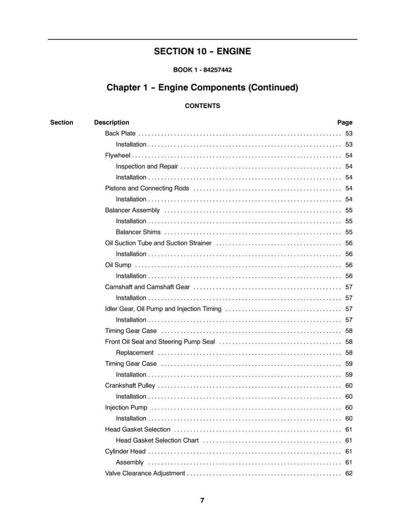 Pode incluir: Uma p&aacute;gina de um manual intitulada "SE&Ccedil;&Atilde;O 10 - MOTOR" com um &iacute;ndice de componentes do motor. A tabela inclui se&ccedil;&otilde;es como "Volante", "Pist&otilde;es e bielas" e "C&aacute;rter de &oacute;leo", com os n&uacute;meros de p&aacute;gina correspondentes.