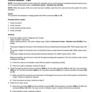 Pu&ograve; includere: Un documento tecnico intitolato Electrical systems - FAULT CODES E0549-03-Steering activity, Voltage above normal or shorted to high source. Descrive il modulo di controllo CM3, le cause, le possibili modalit&agrave; di guasto e le procedure di risoluzione.