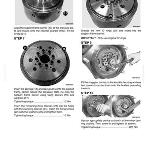 May include: Technical diagram showing steps for assembling mechanical components. Includes close-up views of parts with labels and instructions. Features detailed illustrations of gears, screws, and other hardware for assembly.