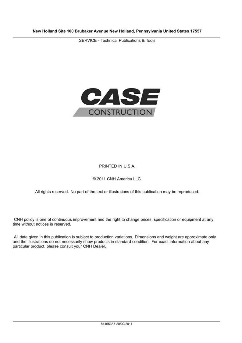 May include: White document with the "CASE CONSTRUCTION" logo in black and gray. The text includes "PRINTED IN U.S.A." and copyright information for CNH America LLC. The document is a technical publication.