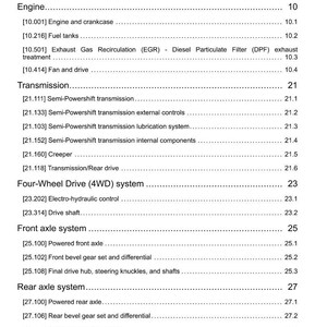 May include: A page from a manual titled "Contents" with a list of engine, transmission, and four-wheel drive system components. The text includes section numbers and page numbers. The date 24/02/2015 is at the bottom.