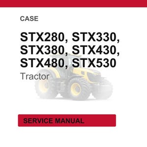May include: Image of a tractor with the text "CASE" at the top and "SERVICE MANUAL" at the bottom. The tractor models STX280, STX330, STX380, STX430, STX480, and STX530 are listed.