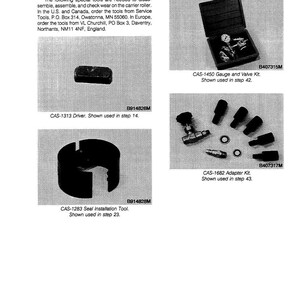 May include: A page from a manual titled "SPECIAL TOOLS" showing four different tools. The tools include a driver, a gauge and valve kit, a seal installation tool, and an adapter kit. The tools are shown on a light gray background.