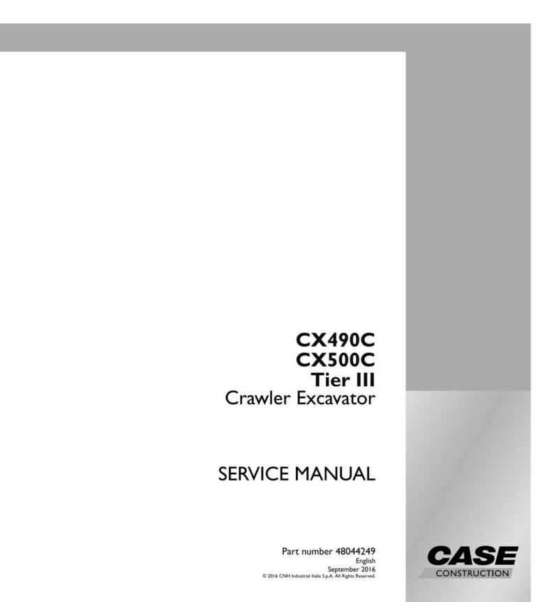 Op de afbeelding: Een witte servicehandleiding voor een CX490C en CX500C Tier III rupsgraafmachine. De cover bevat de tekst "SERVICE MANUAL" en het Case Construction logo. Onderdeelnummer 48044249.
