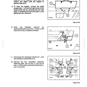 May include: A technical manual page titled Section 5 - Hydrostatic System and Steering System. It contains three diagrams labeled Figure 5-134, 5-135, and 5-136, showing mechanical components with numbered callouts and instructional text for maintenance.