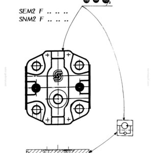 May include: Technical diagram of a hydraulic system component. The diagram includes a detailed top view and a cross-sectional view, with labels and annotations. The text "HYDRAULIC SYSTEM" and "SEM2 F" are visible.